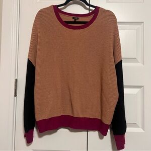 Express Women's Colorblock Sweater in Tan, Black, and Pink